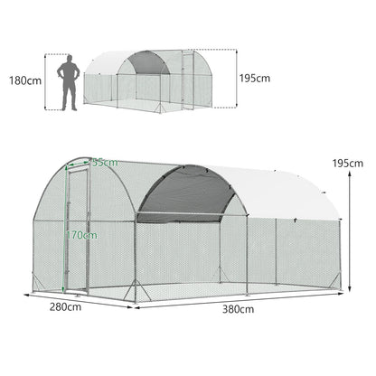 3.8 x 2.8 x 2m Galvanized Chicken Coop Hen House with Waterproof & Sun-protective Cover