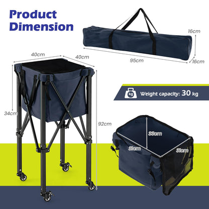 Foldable Aluminum Tennis Ball Cart Hopper Basket with Wheels