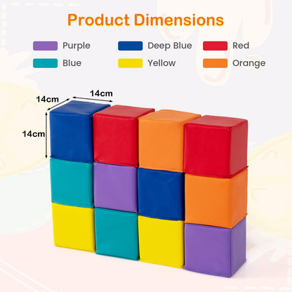 12 PCS Foam Building Blocks 5.5" x 5.5" Colorful Climbing Foam Soft Cubes for Kids