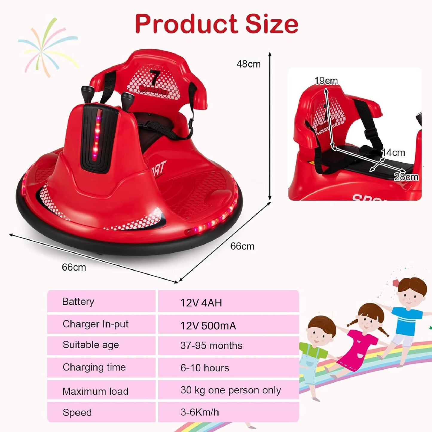360 Spin Kids Bumper Car 12V Battery Powered Ride On Toy with Remote Control Dual Joysticks