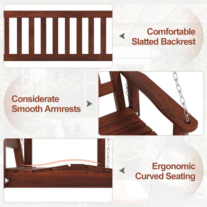 2/3 Person Wooden Outdoor Porch Swing with Adjustable Upper Chains
