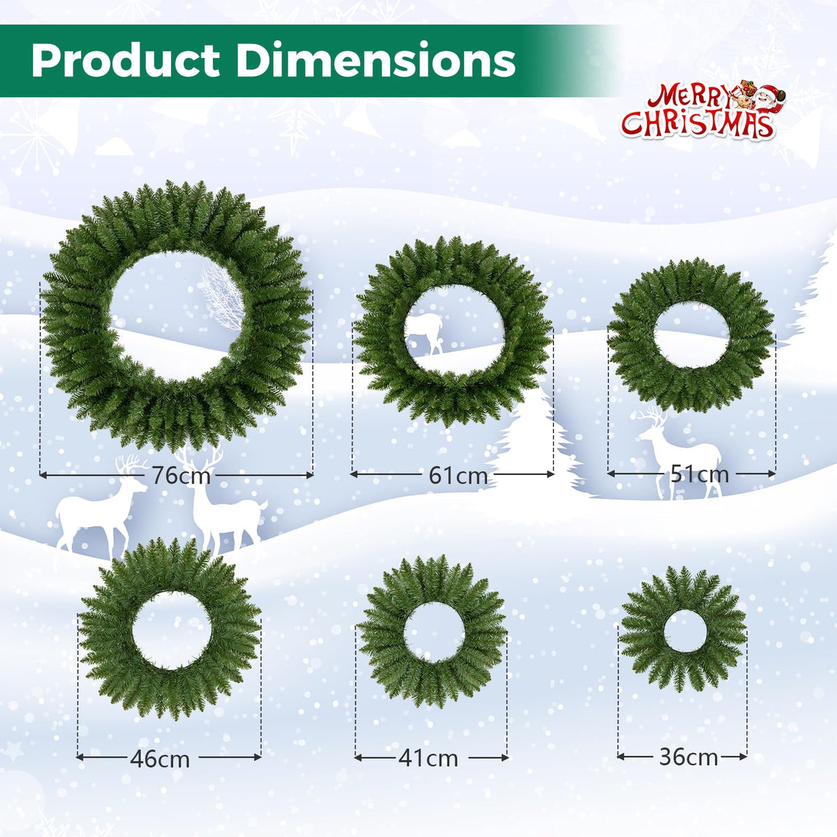 6PCS 36-76cm Nesting Christmas Wreaths Set