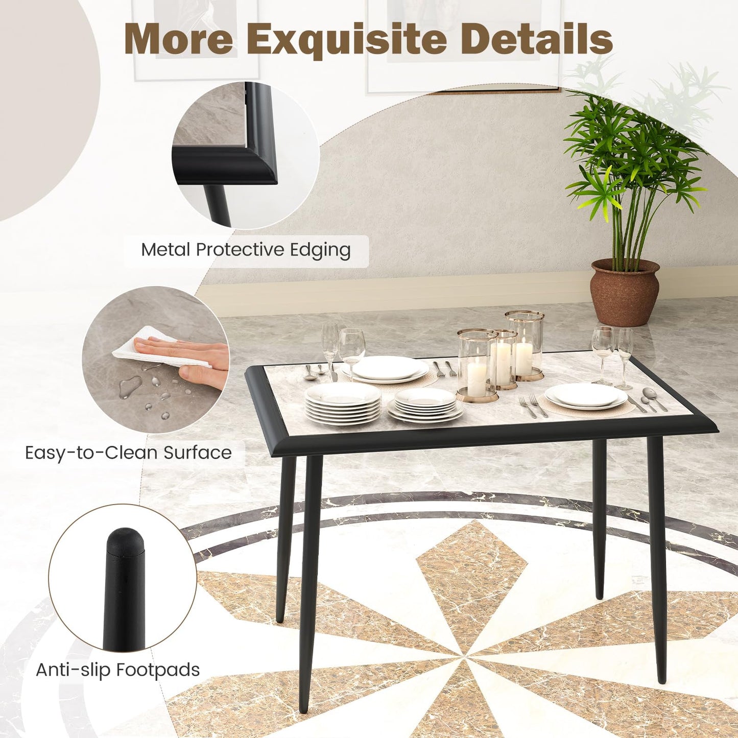 Giantex Dining Table 110 x 70cm Sintered Stone Rectangular Kitchen Tables with Faux Marble Tabletop