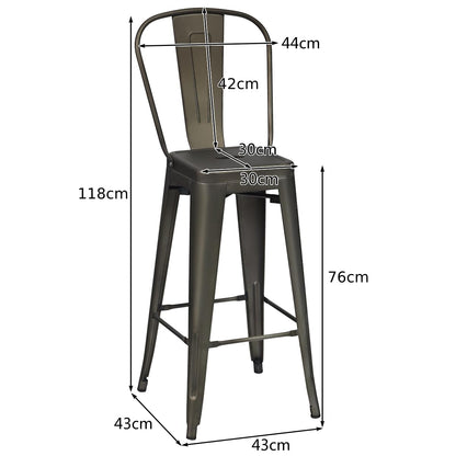 GiantexUK Bar Stools Set of 4, 76CM Seat Height Stackable Metal Kitchen Chairs with Handles, Footrests & Rubber Foot Pads