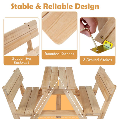 Kids Picnic Table Bench Set, Children 4 Seat Activity Play Table with Removable & Folding Umbrella