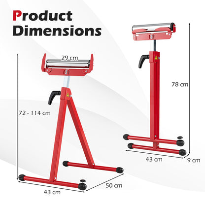 2-Pack Folding Roller Stands, 115KG Load Capacity Per Stand, 72-114cm Adjustable Height