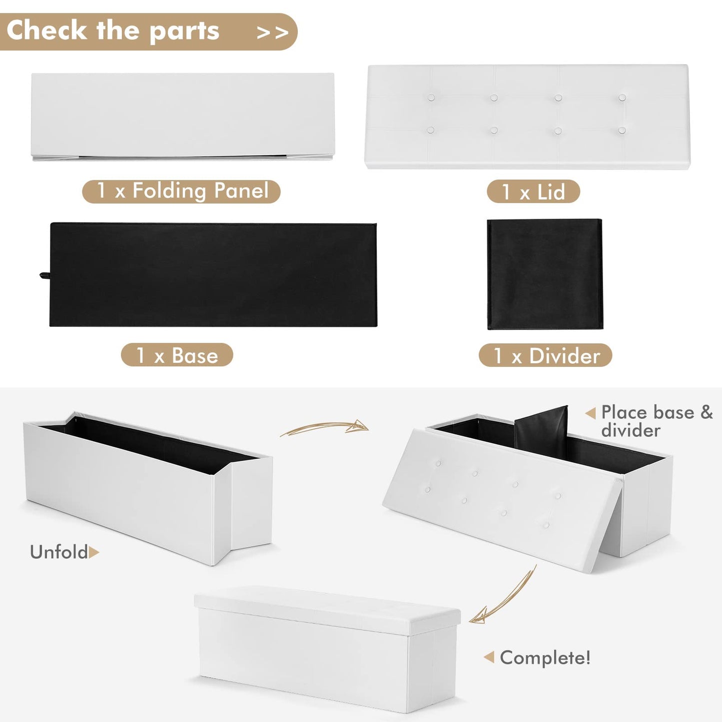 Folding Storage Ottoman Bench with Lid for Living Room