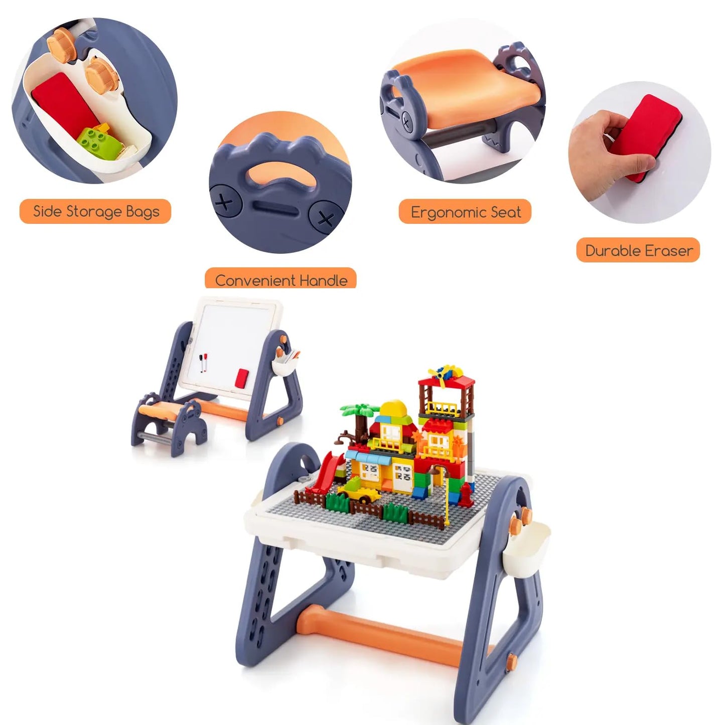 2-in-1 Kids Art Table & Easel with Rotatable & Removable Desktop