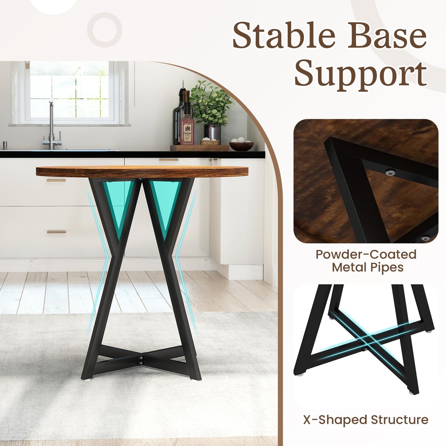 80cm Round Dining Table with Metal Pedestal Base and Adjustable Foot Pads