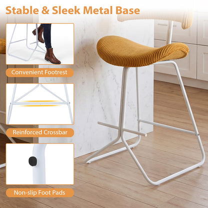 Bar Stools Set of 2, Fabric/PU Leather Upholstered Bar Chairs with Curved Back