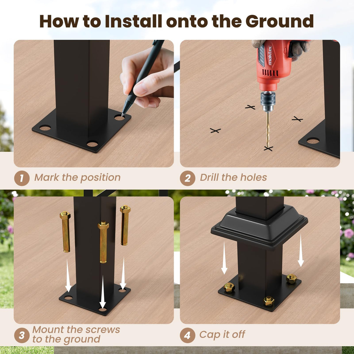 Handrail for Outdoor Steps Fits 4 Steps with Flexible Angle Adjustment