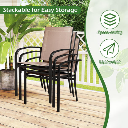 Giantex Garden Chairs Set of 2 Stackable Outdoor Dining Chairs with Breathable Backrest & Seat