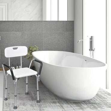 6 Levels Adjustable Tub Shower Stools with Detachable Backrest and Handrails