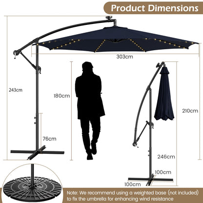 303 CM Solar-Powered Patio Offset Umbrella with 112 LED Lights