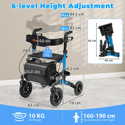 Folding Rolling Walker with Seat and Mesh Backrest for Seniors