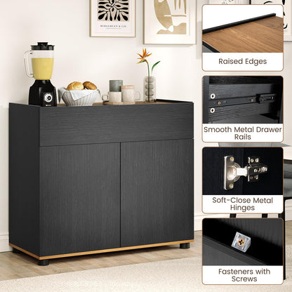 Storage Cabinet, 2 Door Buffet Sideboard with Push-to-Open Design, Drawer & 2 Anti-tipping Devices
