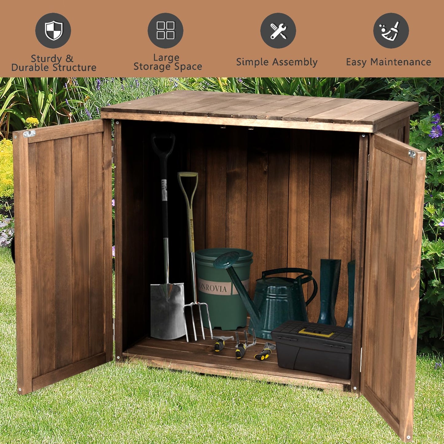GiantexUK Wooden Garden Shed, Outdoor Tool Storage Cabinet with Double Doors