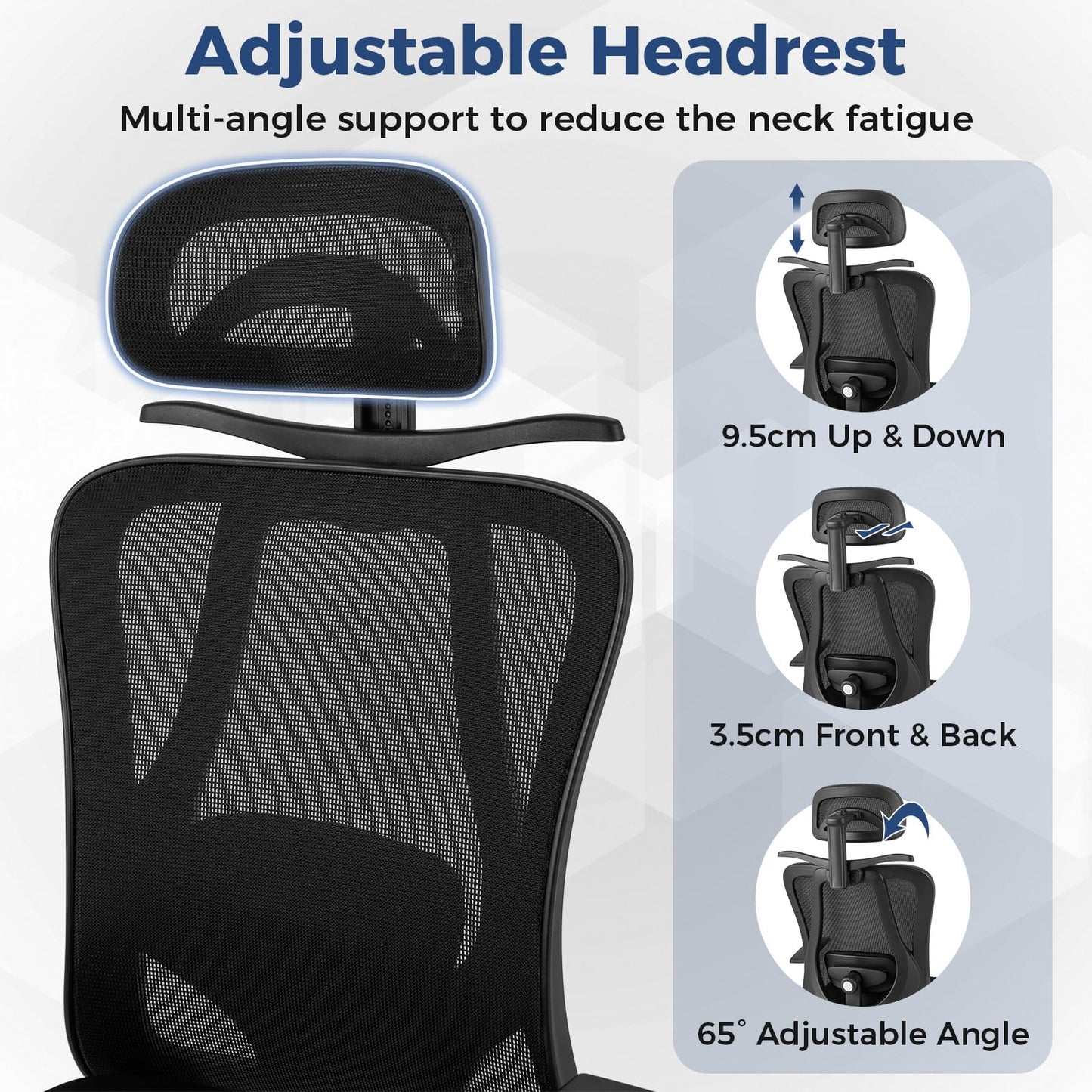 Ergonomic Office Chair with 3D Headrest and Adjustable Lumbar for Office
