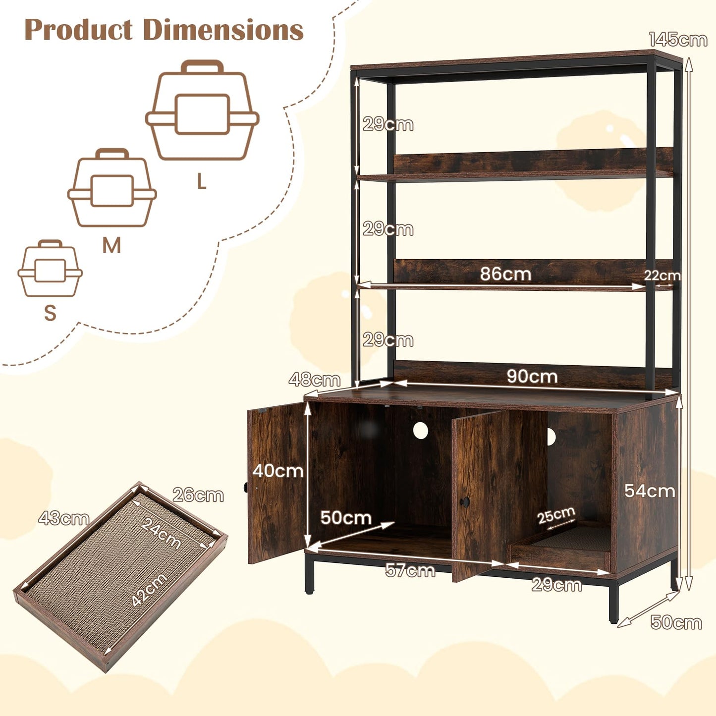 Hidden Cats Washroom Furniture with 3-tier Storage Shelves