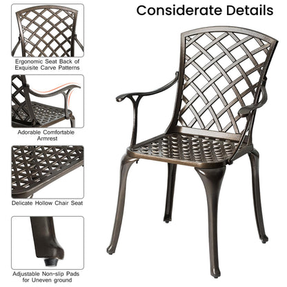 Cast Aluminum Outdoor Patio Chairs Set of 2 with Hollowed Backrest