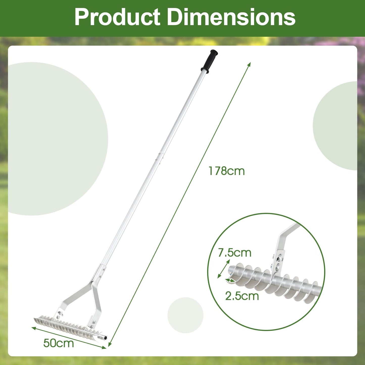 178 cm Aluminum Garden Thatch Rake