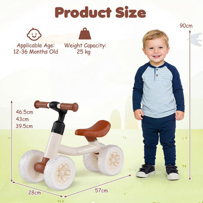 Baby Balance Bike, 4 Colorful Lighting Wheels Toddler Bikes with Adjustable Handlebar & Seat