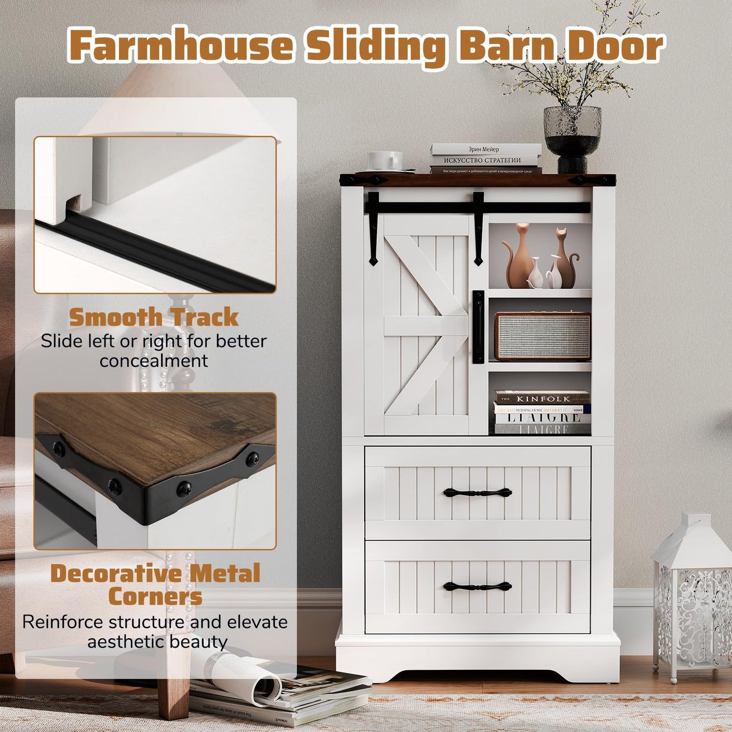 Farmhouse Bathroom Floor Cabinet with Sliding Barn Door