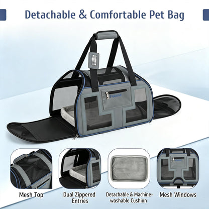 Foldable Rolling Pet Carrier with Wheels and Padded Carry Handle