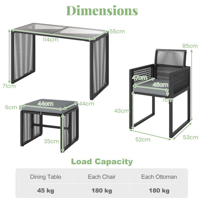 5 or 9 Pieces Patio Dining Set with PE Rattan Chairs and Tempered Glass Table