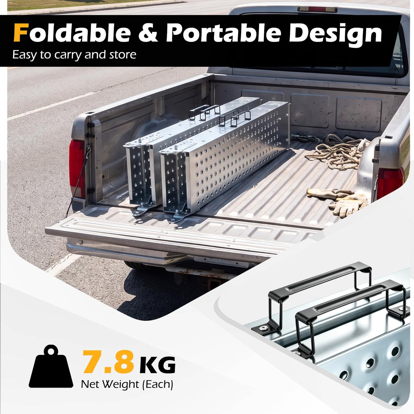 Folding Loading Ramps and 400 KG Capacity 2-Pack Multi-Use Ramps with Handles for Pickup Truck and Trailer