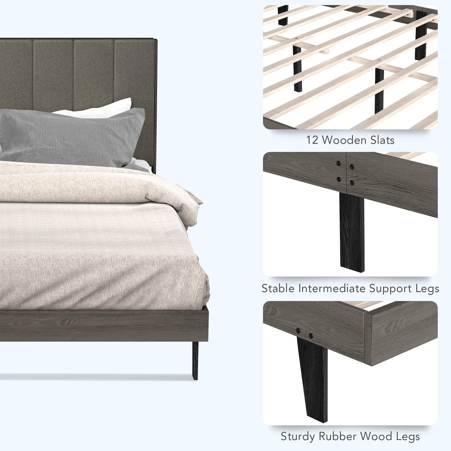5FT King Size Bed Frame with Channel Tufted Headboard & 20cm Underbed Storage