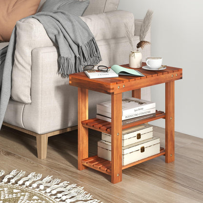 50 x 28 x 45cm 3-Tier Acacia Wood Shoe Rack Bench