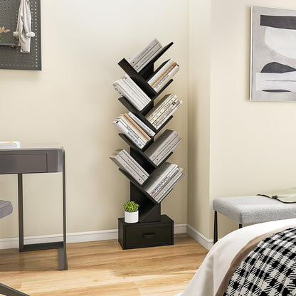 10-Tiers Floor Standing Wooden Bookcase Storage Shelving Unit