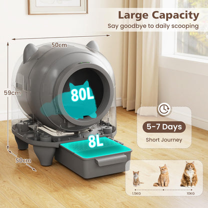 Self-Cleaning Cat Litter Box, 80L Large Capacity Electric Automatic Cat Toilet