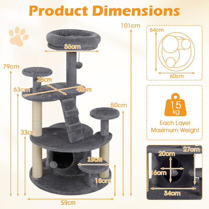 Multilevel Cat Climbing Tower with Condo Sisal Scratching Posts