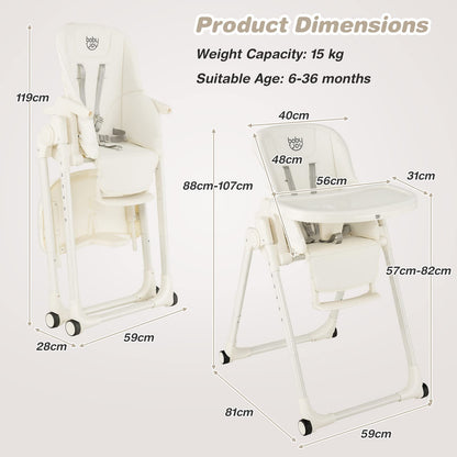Giantex High Chairs for Babies and Toddlers Foldable Baby Highchair with Adjustable Backrest