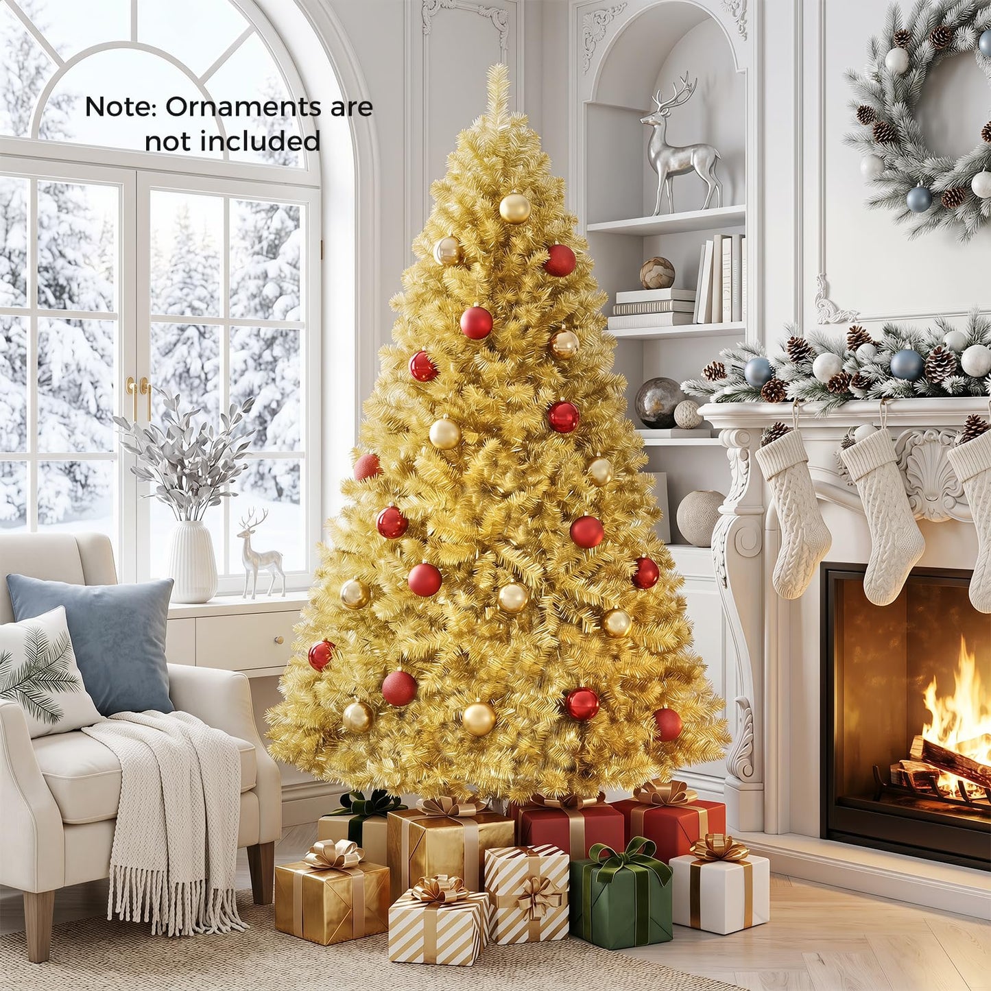 6FT Gold Artificial Christmas Tree, Hinged Xmas Pine Trees