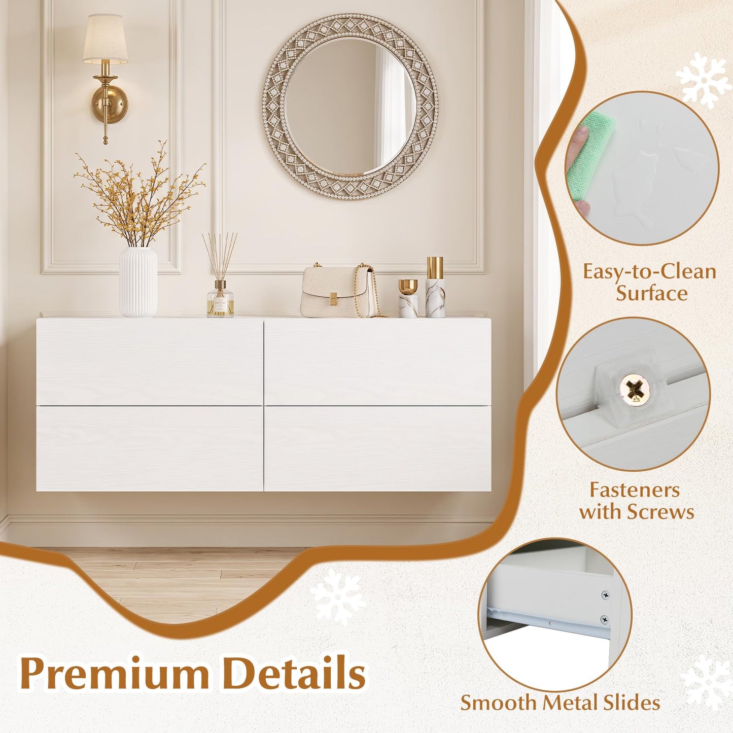 Floating Bedside Table, Small Wall Mounted Nightstand