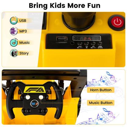 12V Kids Ride On Construction Tractor with Electric Bucket and Music