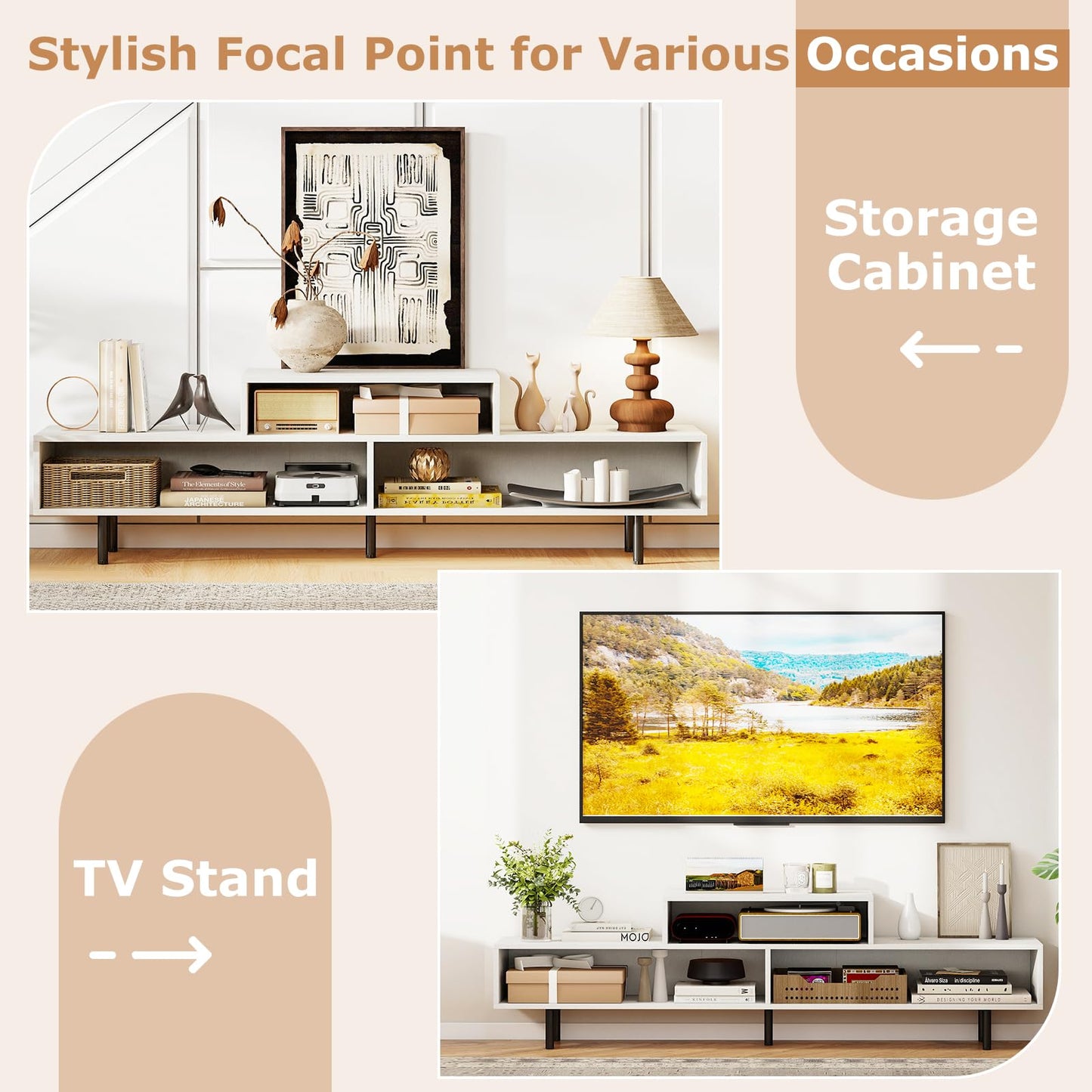 3 Cubby TV Stand Entertainment Center with Compartments