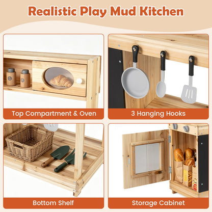 Kids Mud Kitchen with Stoves, Sink, Faucet, Cooking Accessories