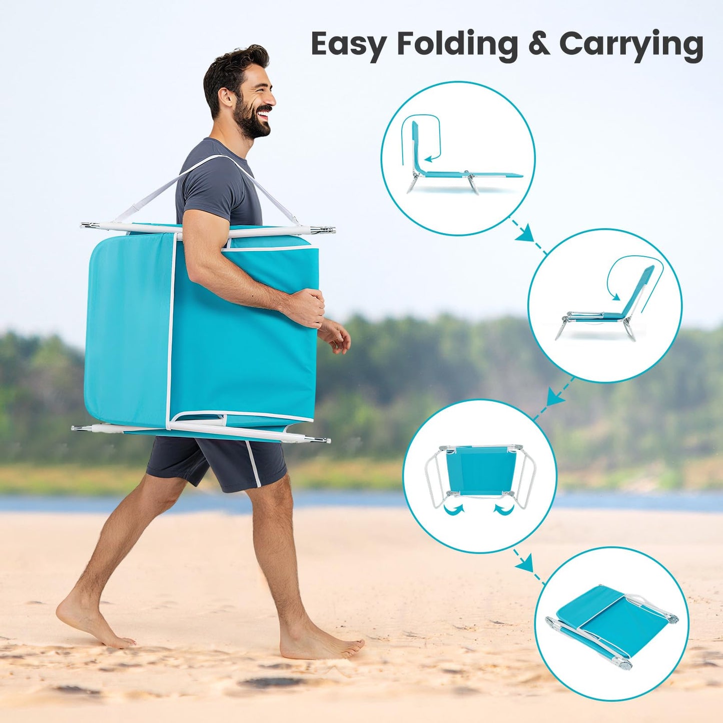 2 Pieces Outdoor Folding Chaise Lounge Portable Sun Tanning Chair Camping Cot