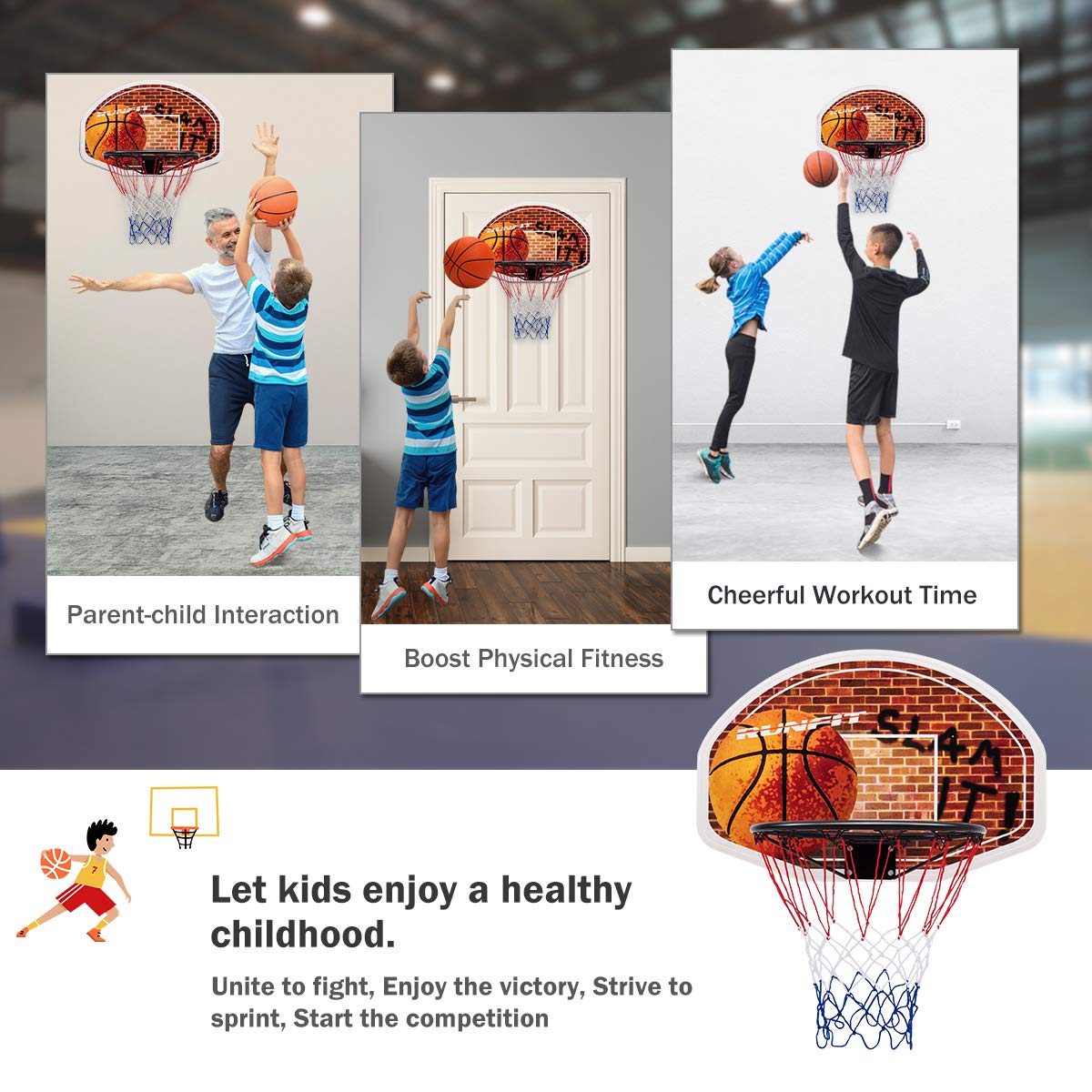 Indoor Outdoor Wall Mounted Basketball Hoop for Kids Adults