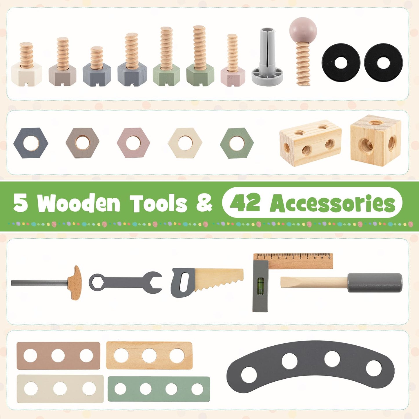 Wooden Kids Tool Bench, 2-in-1 Toddler Workbench Rolling Cart