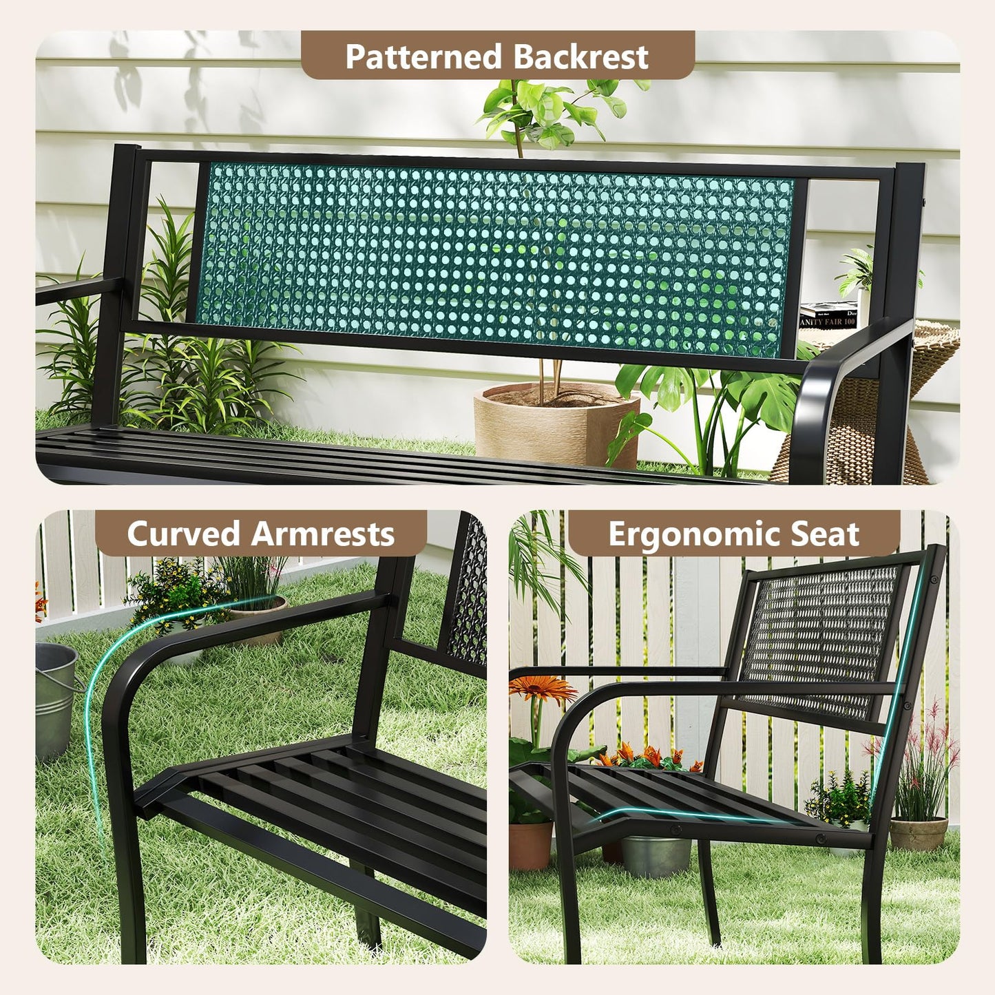 127cm Garden Bench Outdoor Furniture Leisure Seating Patio Chair Dot Matrix Pattern