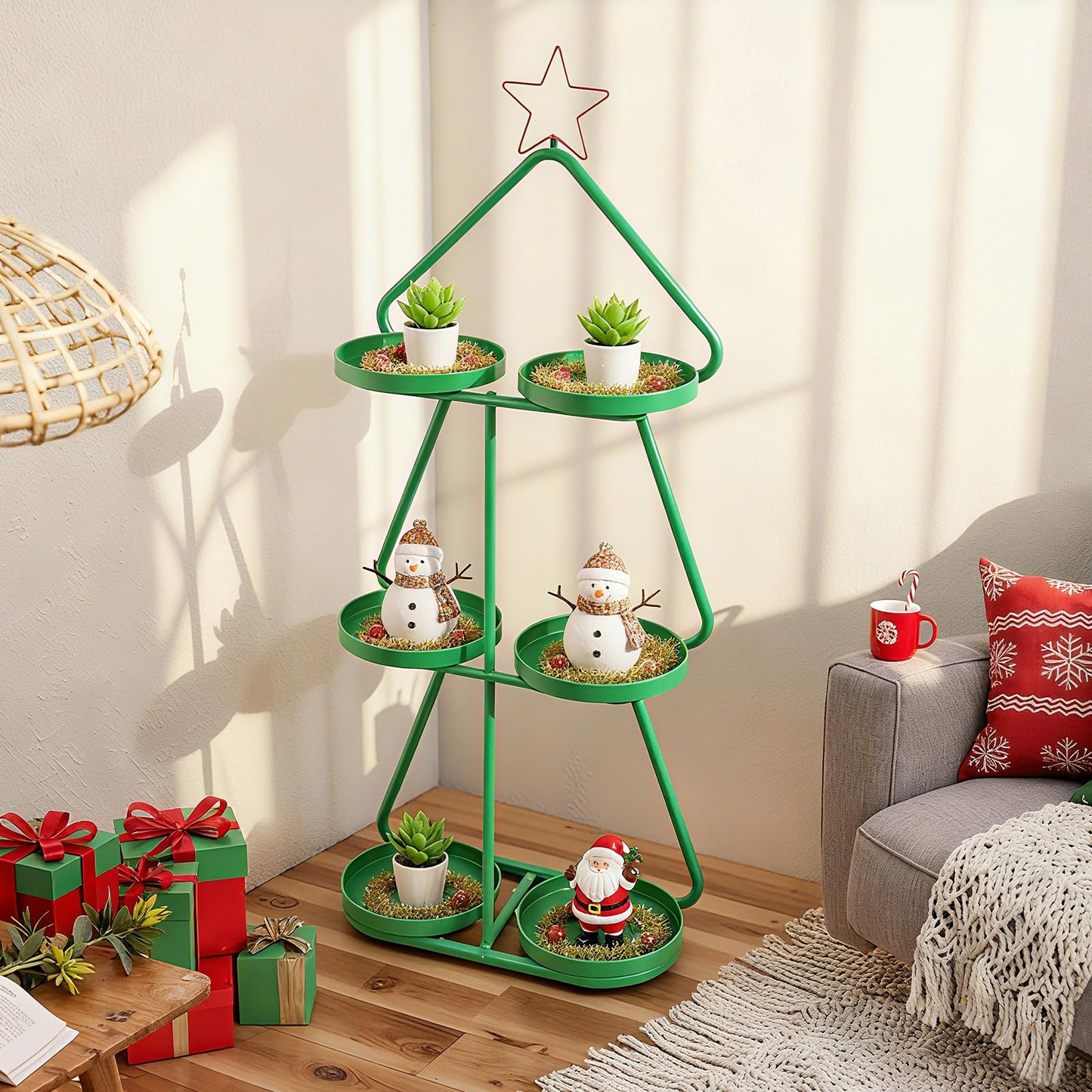 Christmas Plant Stand 3-Tier Tree-Shaped Side Table