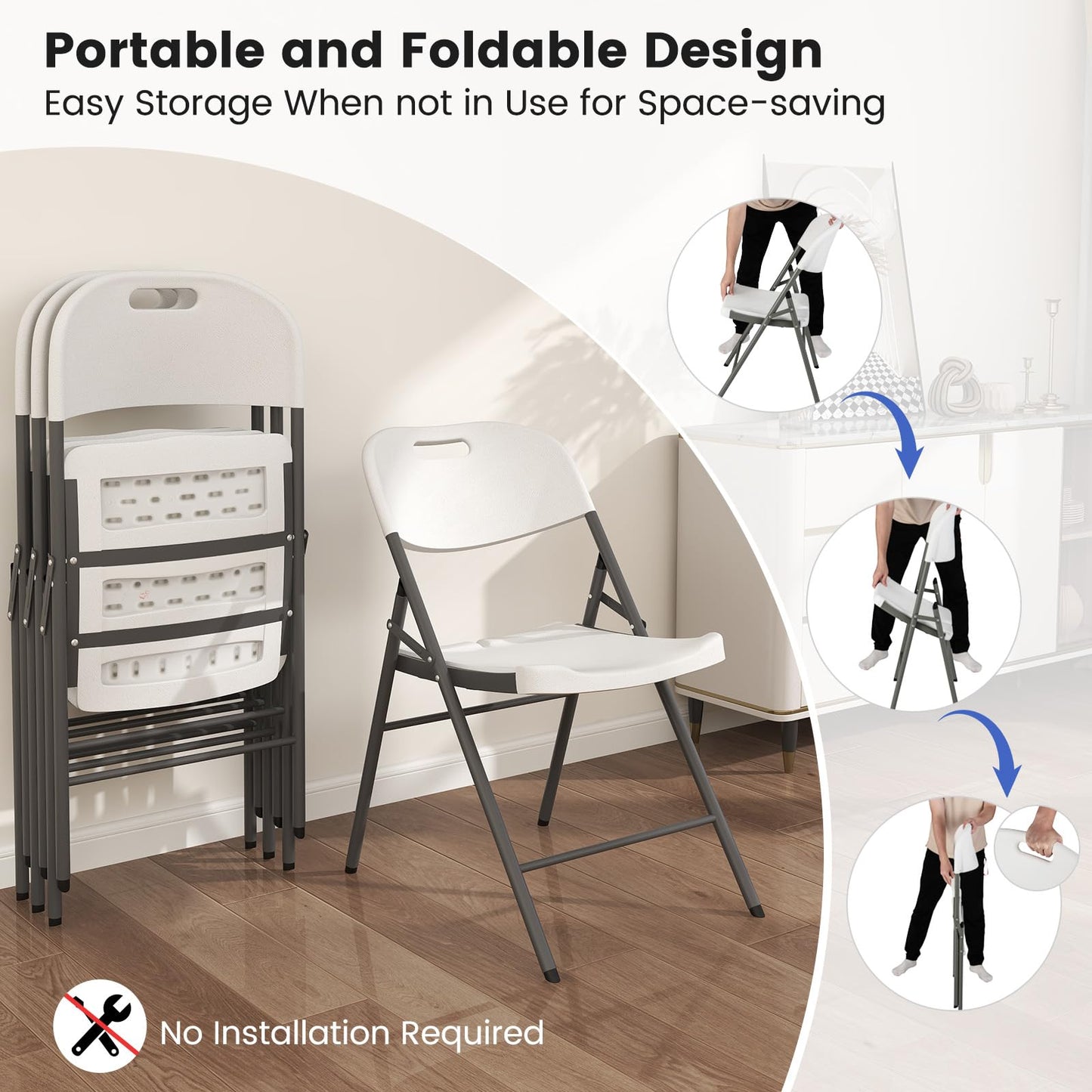 HDPE Portable Dining Chairs Set of 4 with Contoured Seat