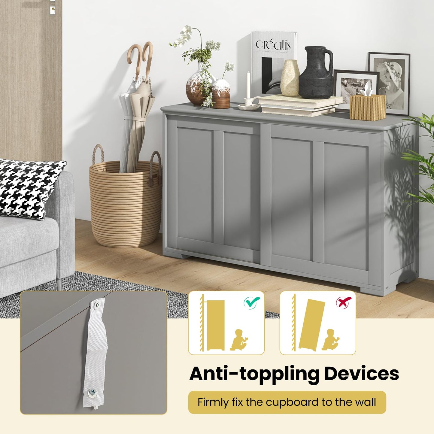 Storage Sideboard with Sliding Door and Double Partition