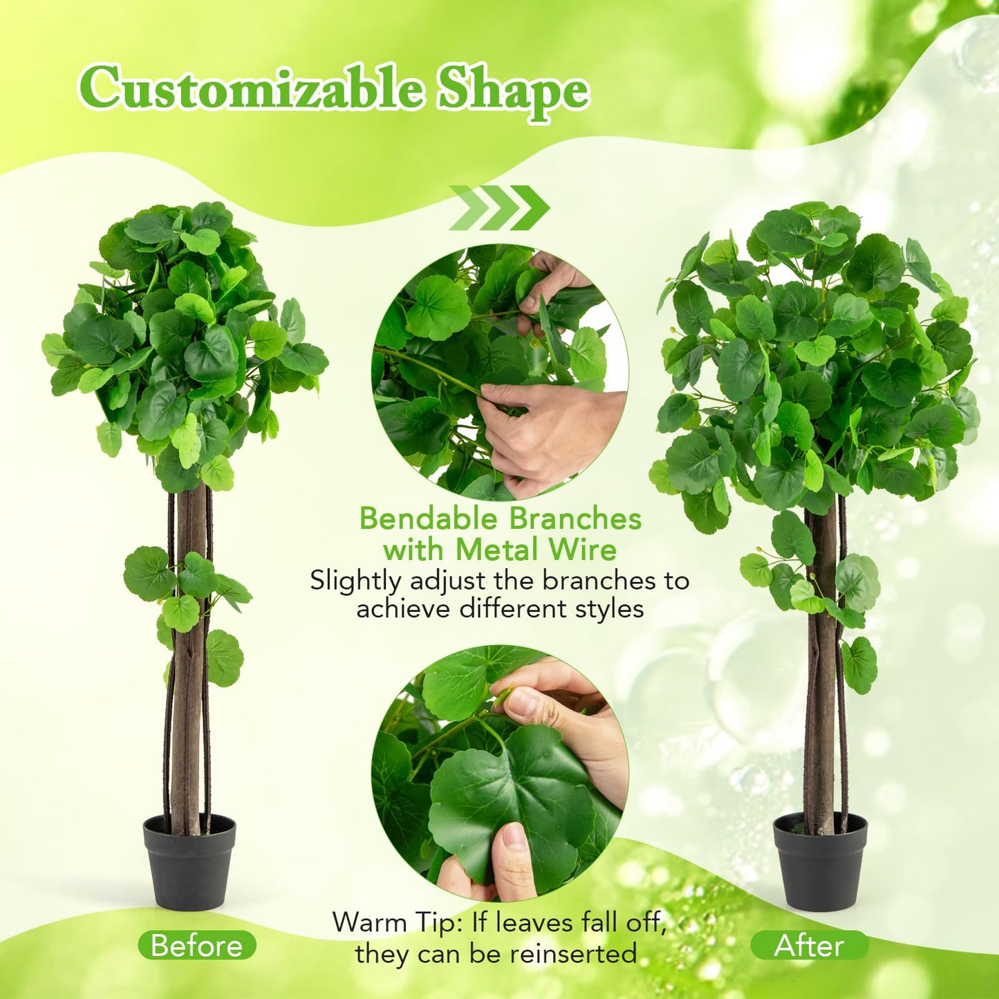 Artificial Crabapple Tree Fake Plant in Pot with Real Wood Trunk and Branches