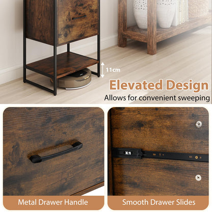 5-Tier Tall Narrow Bookcase Bookshelf with Drawer Shelves